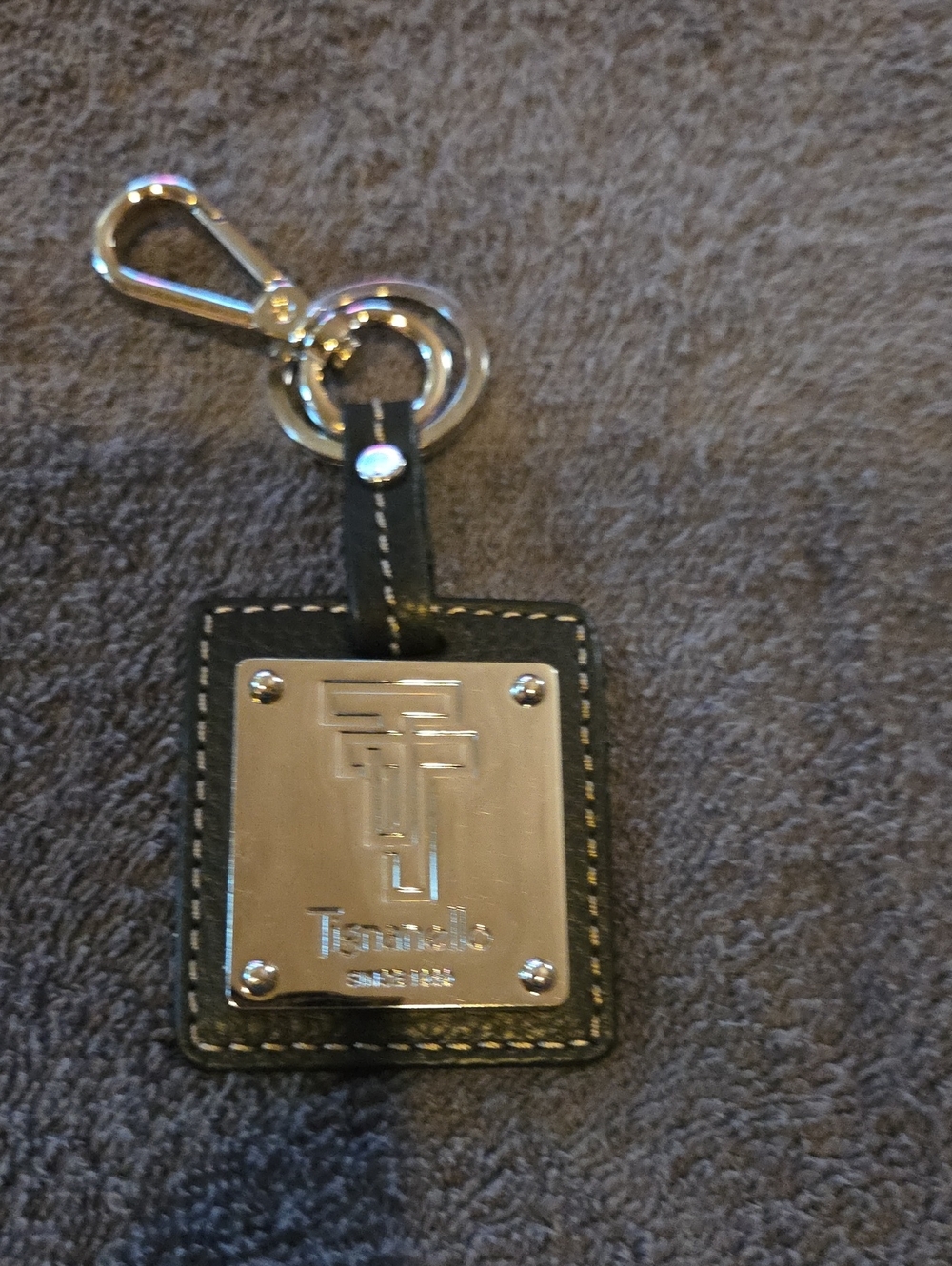 Tignanello Black Leather Key Fob with Gold-Toned Plate